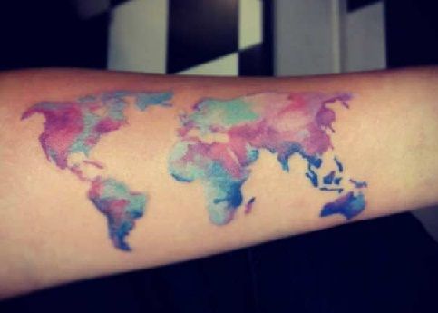 Acuarelă World Map Tattoo Designs