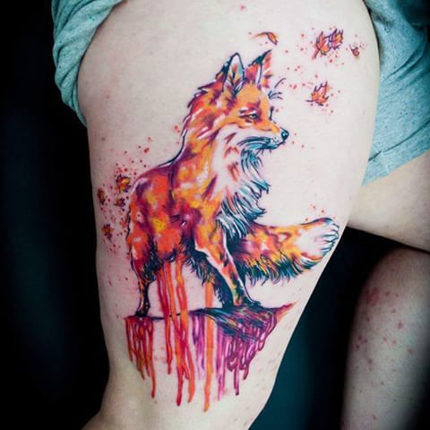 Csöpögő Water colour Fox Tattoos