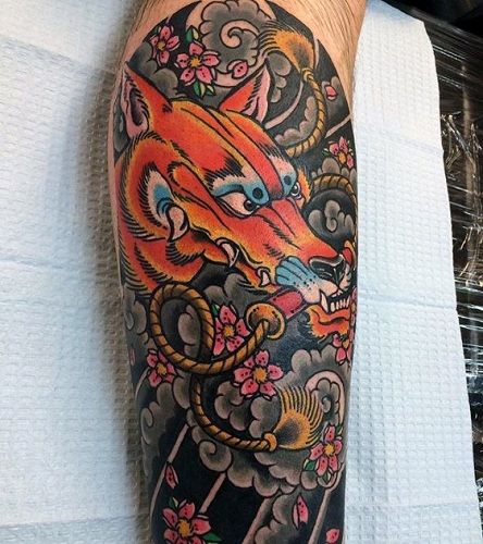 japán Fox Tattoo Design