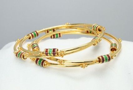 Subţire Gold Bangles with Kundan Round Beads