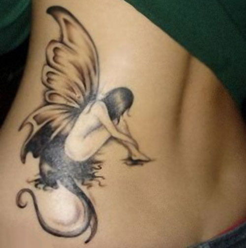 A gray shaded fairytale tattoo design