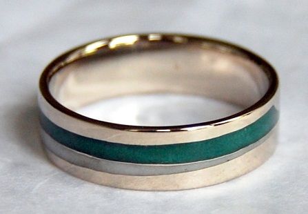 White Gold and Green Enamel Wedding Ring