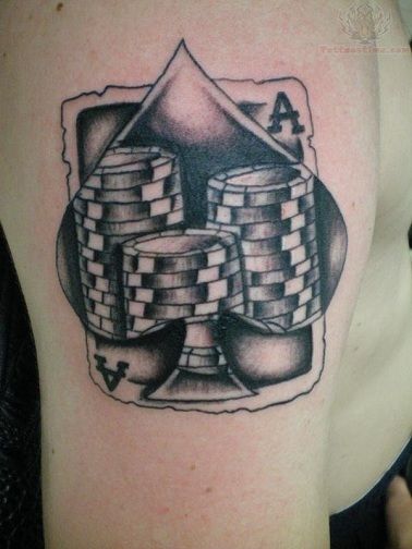 Ace Card with Poker Chip Tattoo Design