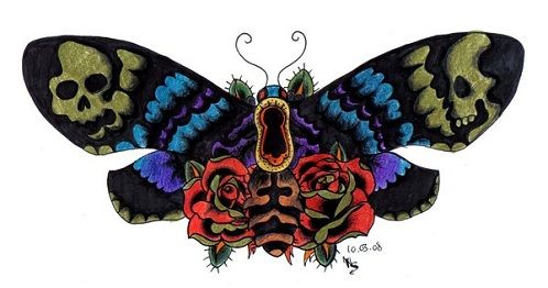 Gėlė and Moth Tattoo Design