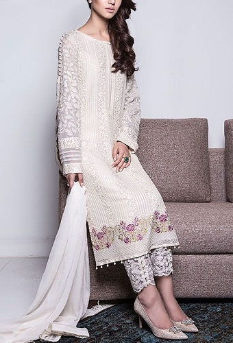 Shimmery White Chiffon Salwar Suit
