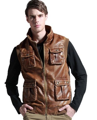 Multi-kišenė leather Vest for Men