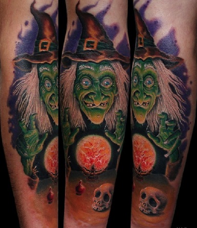 Zöld Ink Witch Tattoo Design