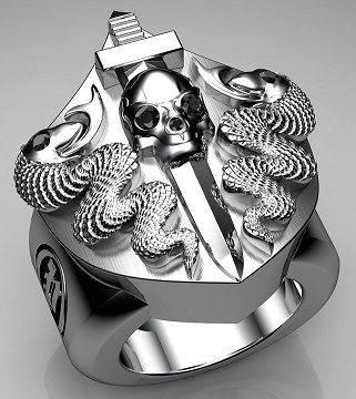 Kača and Skull Embossed Sterling Silver Rings for Men