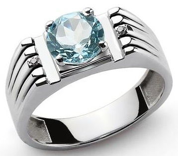 Albastru Topaz Sterling Silver Ring with Diamonds