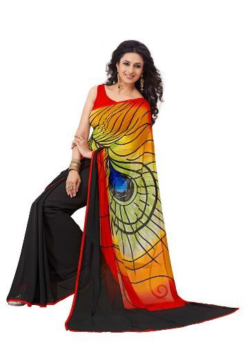 Povas Feather Digital Print Sari