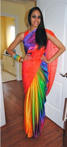Spausdinta Saris-Multi Coloured Designer Sari 7