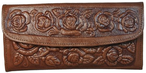 Vintage Tooled Leather Wallet for Women