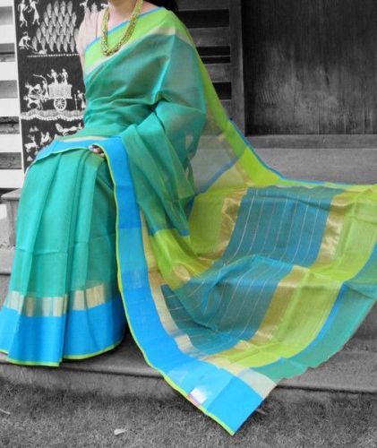 Maheshwari Sarees-Handloom Maheshwari In Blue And Green 6