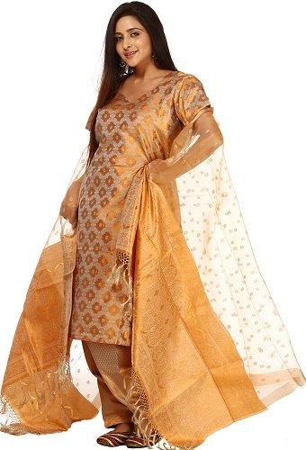 Kora Silk Gold Salwar Suit