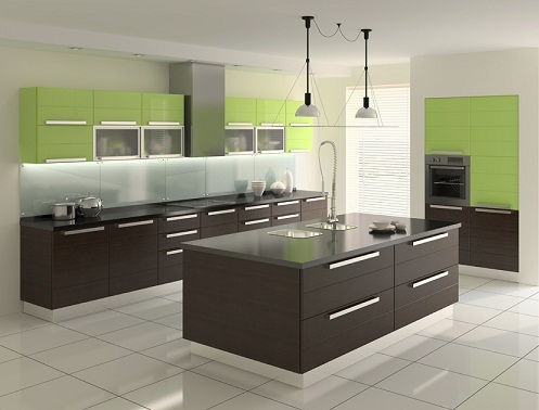 A Modern Kitchen in Brown and Green