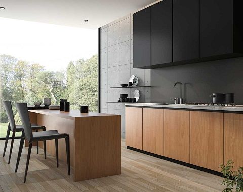 A Kitchen in Black and Wood