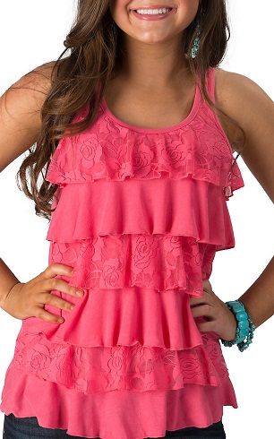 A Pink Knit Ruffle Front Top