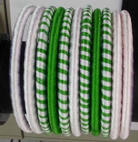 White and Green Silk Thread Bangles for Girls
