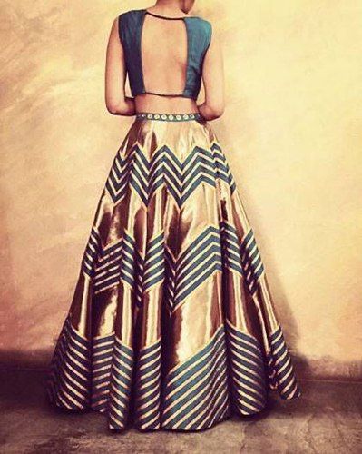 Saree Blouse Back Neck Designs-Blue Laced Blouse 1