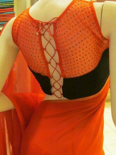 Saree Blouse Back Neck Designs-Orange Stringed Blouse 7