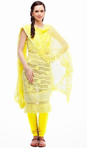 Net Fabric Yellow Salwar Kameez Design
