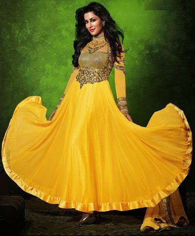 Anarkali Indo Western Yellow Salwar Kameez Design