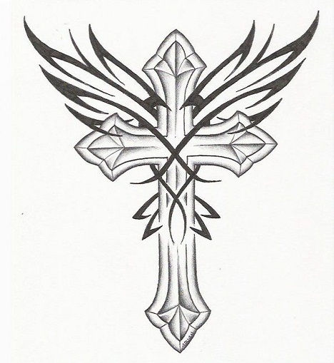 Pillangó wings tribal cross tattoo