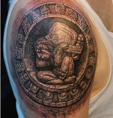 Senovės Mayan Stone Work Tattoo Design