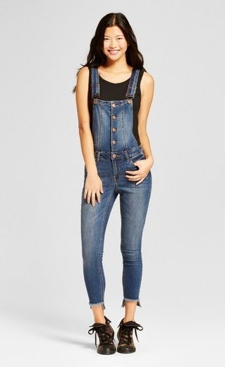 Mygtukas Front Strap Jean Overall Dress