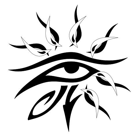 Centras Eye with radiating tribal Sun tattoo
