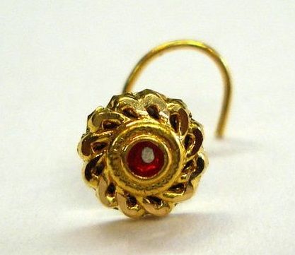 Designer Gold Stud Nose Pin with Gemstones