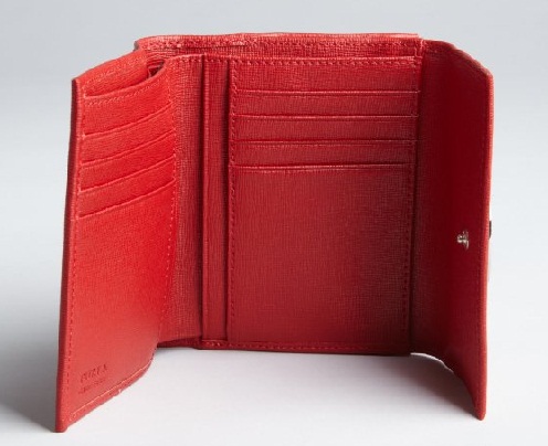 Tri- fold Leather Red Wallet
