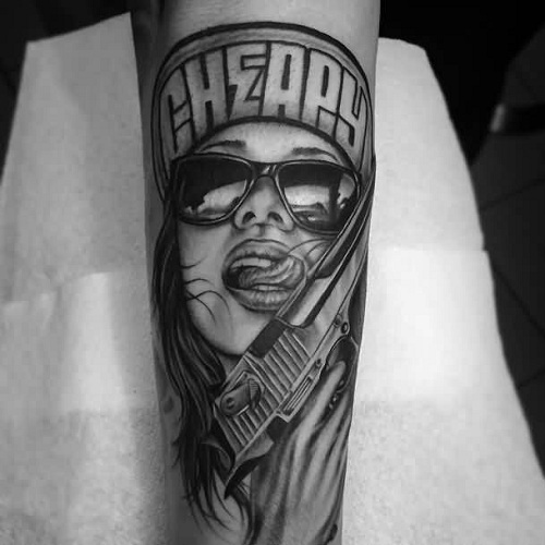 Awesome Lady Gangster Tattoo Design