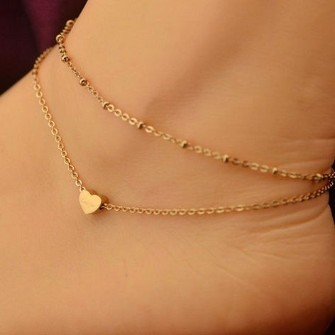 2 Layers Sexy Chain Gold Plated Anklet with Heart