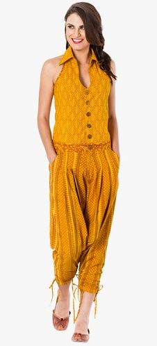 Mustard Yellow printed cottonJumpsuit