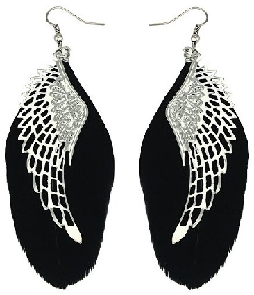 a black feather danglers