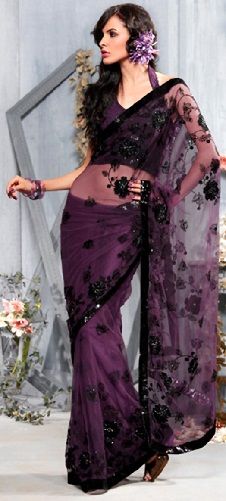 Dark Purple Net Saree Blouse