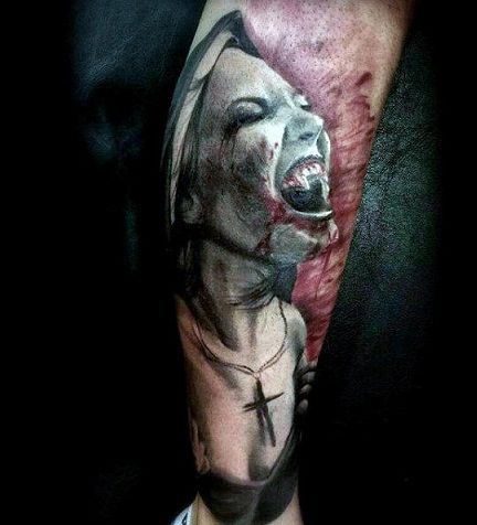 Ferocious Vampire Face Tattoo Design