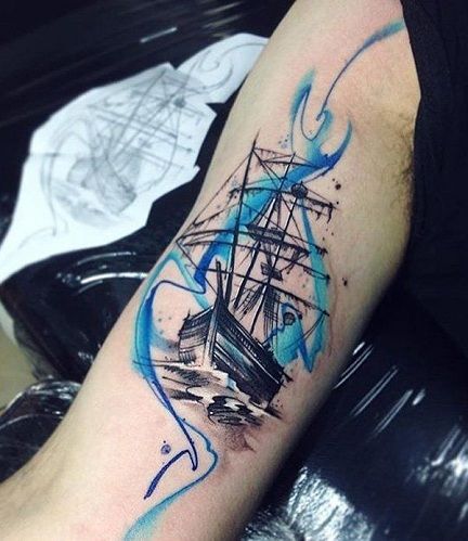 Mėlyna Ship Tattoo