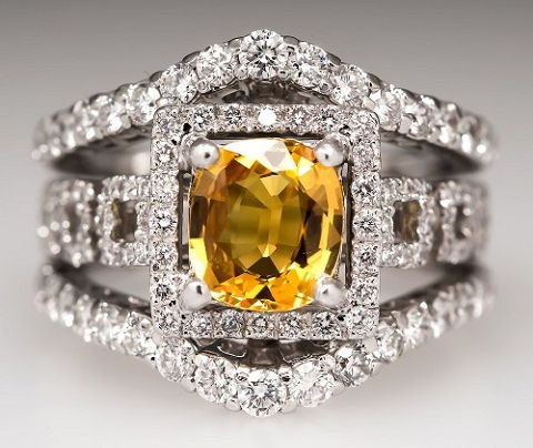 Three Layer Yellow Diamond Ring