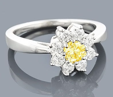 . Sunflower designed yellow diamond ring