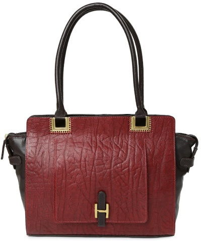 Burgundija and Brown Leather Shoulder Bag