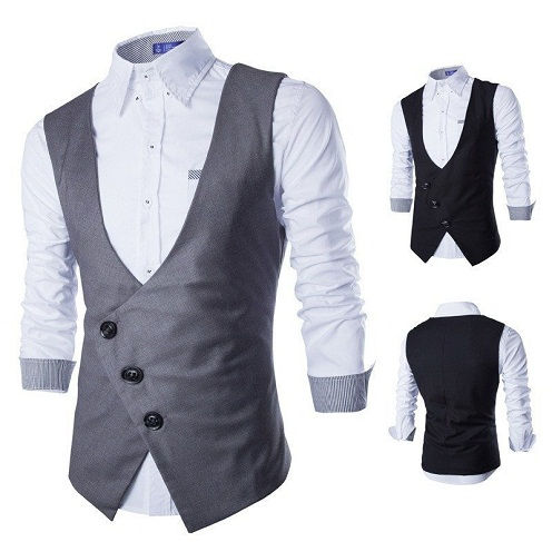 Cross buttoned grey suit vest