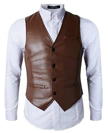Leather slim fit suit vest