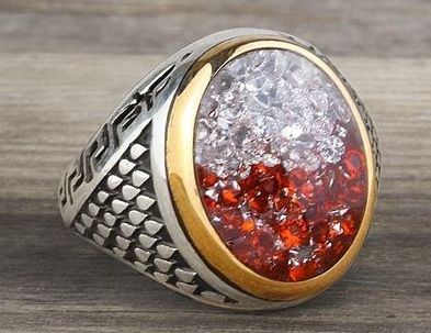 Sterling Silver Red and White Stone Ring for Men