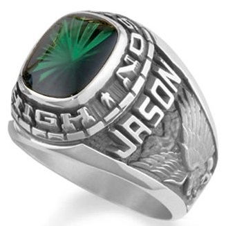 Personalized Silver Ring With Emerald for Men
