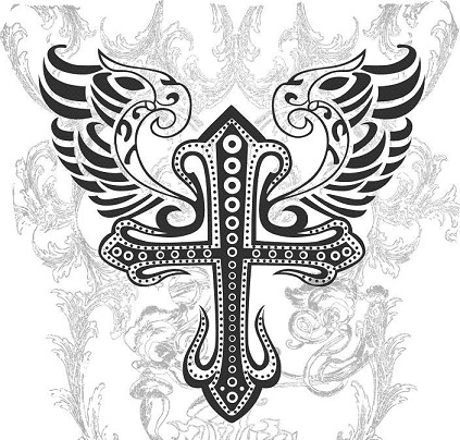 Keltski Tribal Cross Tattoo design with Wings