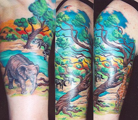 Uimitor Colorful African Tattoo on Sleeve