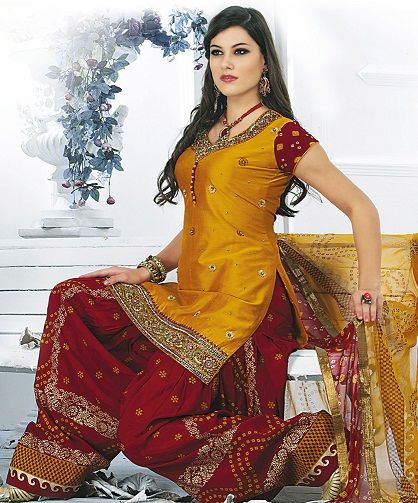 indián Style Red and Mustard Bandhej Salwar Suit2