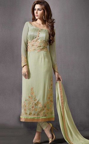 Pista Green Silk Salwar Suit